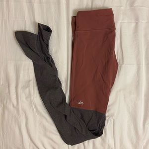 Mauve and grey Alo goddess leggings